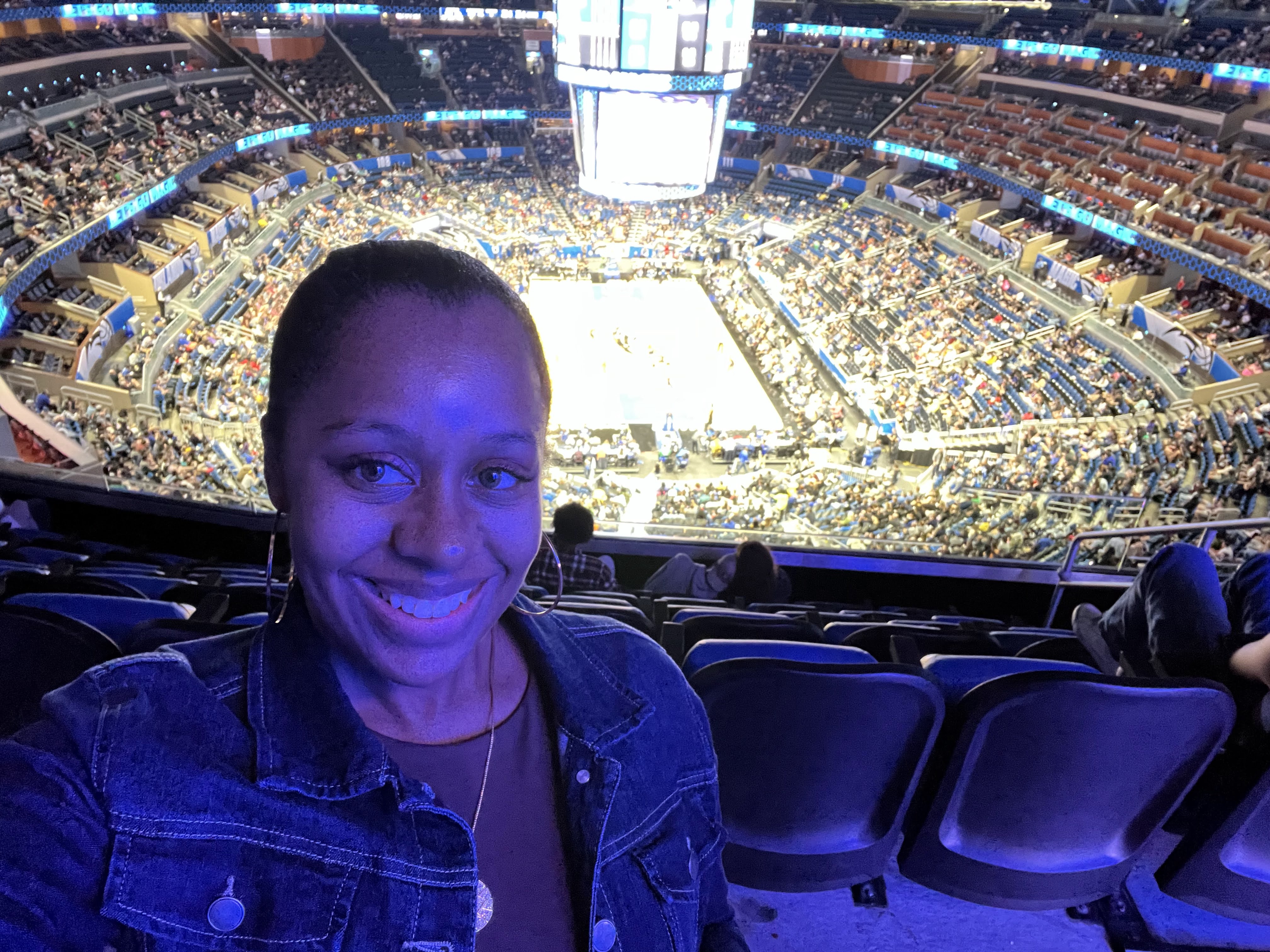Tamara at an Orlando Magic basketball game